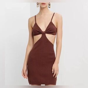 Peppermayo | Chocolate Brown Knit Mini Dress | Size 6